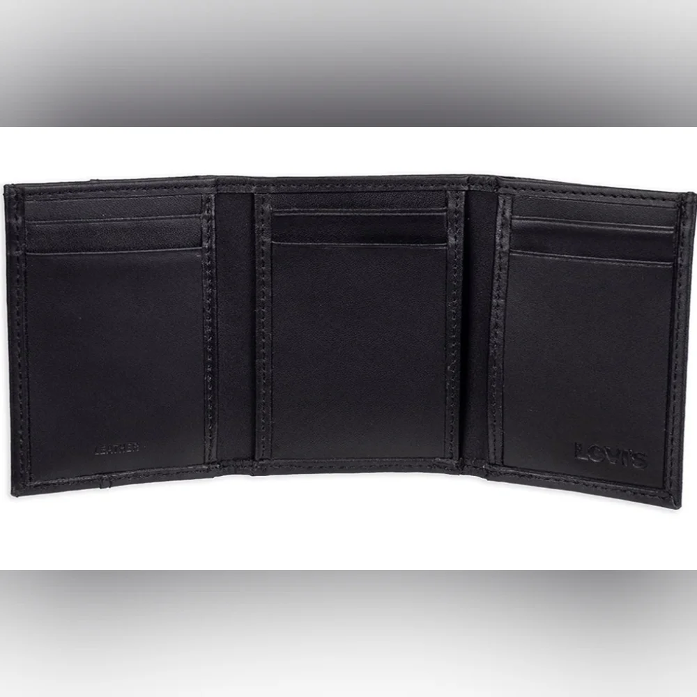 New Black Levi's Men's Trifold Sleek and Slim wallet